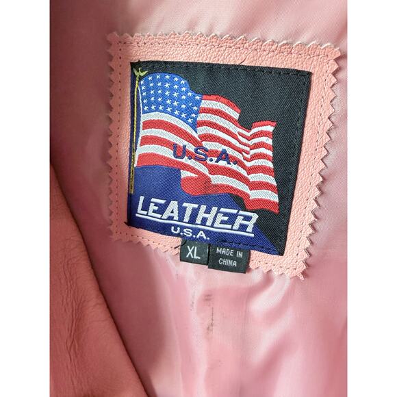 Vintage Leather USA Pink Biker Zip Up 100% Genuine Leather Jacket- Size XL - Picture 8 of 12